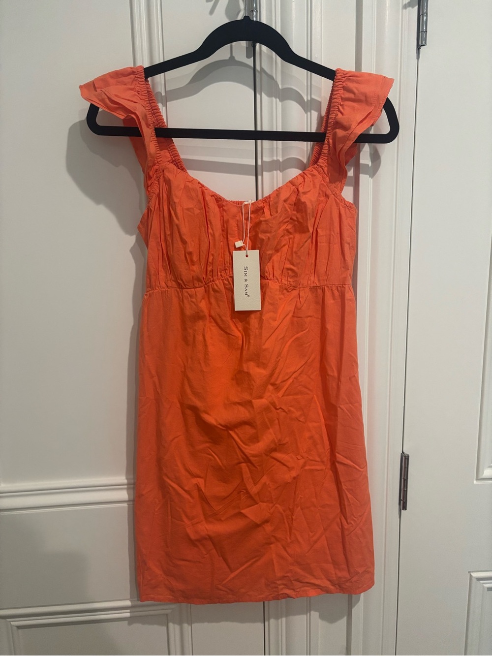 Sim & Sam Orange Ruffle Strap Mini Dress NWT Size S ⭐